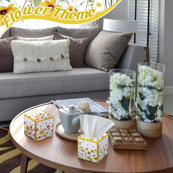 12 Pack Fall Floral Facial Tissues Cube Boxes 600 Sheets 3 Ply Small Square Wildflowers Face Tissues Bulk for Autumn Car Bedroom Supplies
