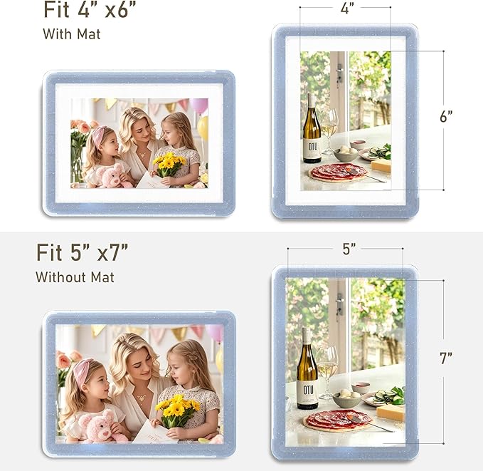 2-Pack 5x7 Picture Frame or 4x6 with Mat – Shatterproof Plastic Photo Frame for Family, Nursery & Playroom, Wall & Tabletop Picture Frames for Home Office, Safe Lightweight Design, in Crystal Blue