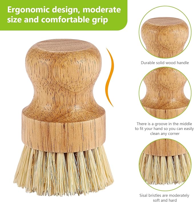 Natural Wooden Dish Brush，Kitchen Bamboo Scrub Brush for Dishes，2 Pack (Style-B, Large)