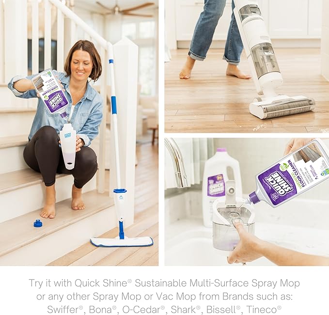 Quick Shine Hardwood Floor Cleaner 27oz| Use in Spray & Vac Mops| Removes Dirt & Scuff Marks| Ready-to-Use, Streak Free, No Rinse| Safer Choice Cleaner| Perfect for Gentle and Effective Cleaning
