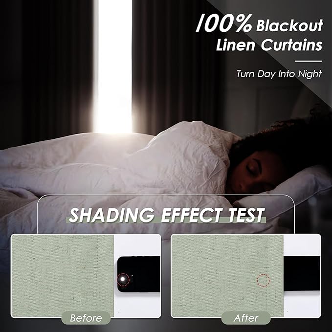 Full Black Out Mist Sage Window Curtains 84 Inches Long Back Tab Rod Pocket Cooling Noise Reducing Thermal Insulated 100% Blackout 2 Panels Set for Bedroom Neutral Rustic Curtains Drapes 52x84