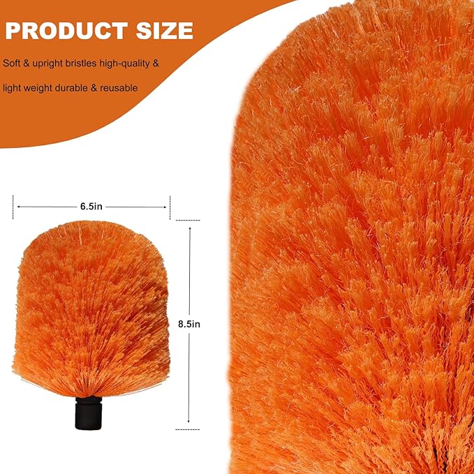 1 Pack Big Cobweb Duster Head Twist-On Spider Web Fuster for Outdoor & Indoor Web Cleaning // Fits Standard 3/4 Inch Threaded Poles // Cobweb Duster Brush Head Only (Orange)