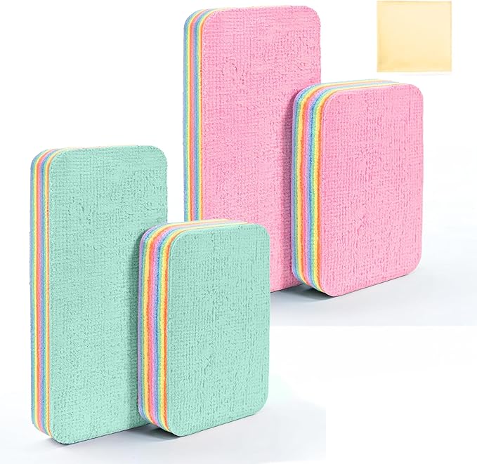 4 Pack 12-Layer Peelable Microfiber Sponges – Ultra Absorbent, Reusable Cleaning Pads for Kitchen & Household Use