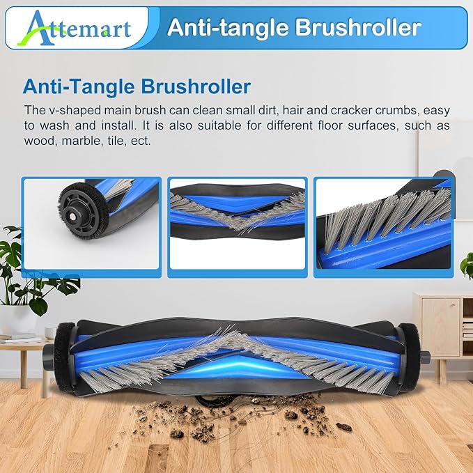 Attemart Replacement Parts for Ecovacs Deebot X8 Pro Omni, X8 Omni Robot Accessories for Yeedi S14 Plus Vacuum Kit, 1 Main Brush, 2 Roller Mop Pad, 4 Filters, 4 Dust Bags, 6 Side Brushes, 19 Pack