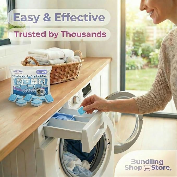 BUNDLING SHOP STORE Active Washing Machine Cleaner Tablets- 24 Pack Deep Cleaning Descaler for HE, Front Load & Top Load Washers, Removes Odor, Limescale & Residue