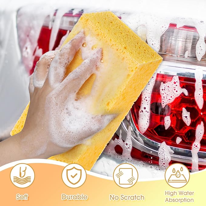 Mimorou 3 Pcs Large Sponge Bulk 7.9 x 3.9 x 2.4 Inch Grouting Car Washing Sponge for Thick Cleaning and Dish Washing