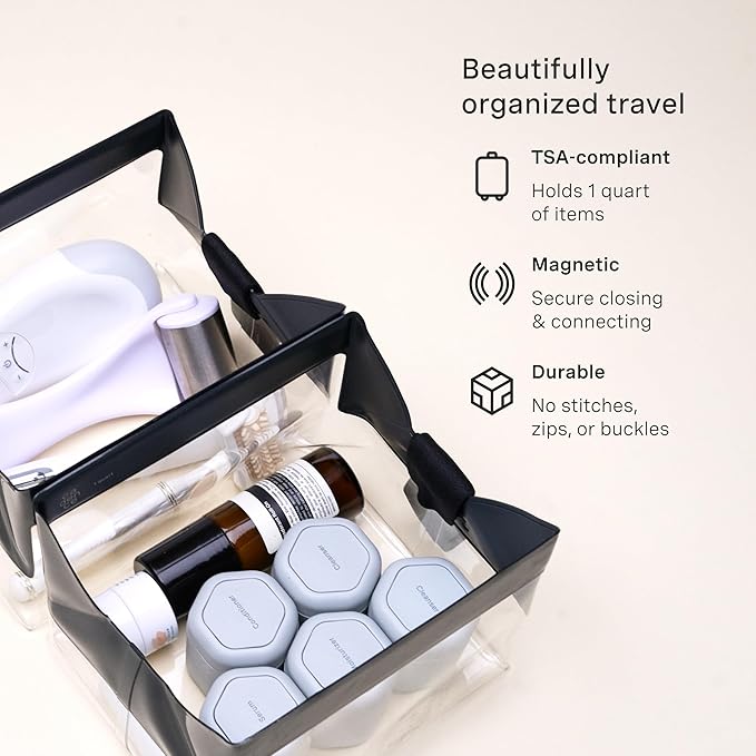 Cadence Parcel - Clear Dopp Kit with Magnetic Closure - Durable and Leak-Resistant Travel Toiletry Kit - TSA-Compliant & Modular Design - Hygiene Bag for Travel Essentials - 1 Qt - Ink