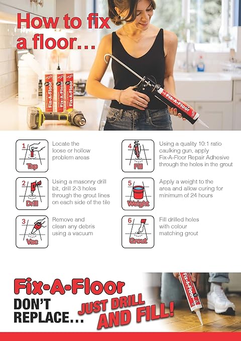 The Original Fix-A-Floor Loose Tile Repair Adhesive - Tile, Porcelain, Ceramic, Marble, Stone & Wood Floor Repair Adhesive - 1 Gallon Jug