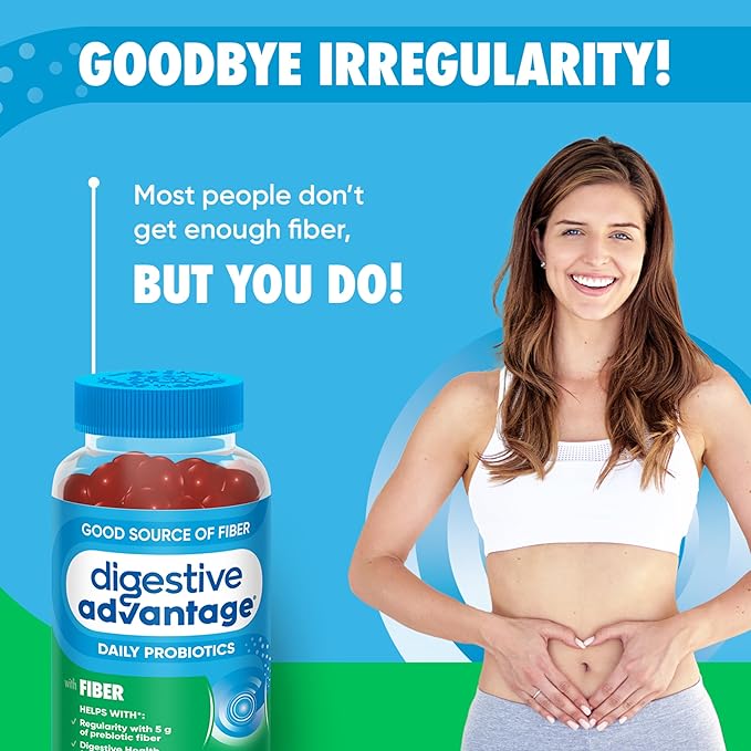 Digestive Advantage Prebiotic Fiber Gummies + Probiotics for Gut Health, 5g Prebiotic Fiber Plus 1 Billion CFU Probiotic, Supports Digestive Health & Regularity, (60ct Bottle) Strawberry Flavor*