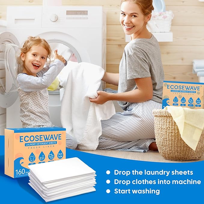 Laundry Detergent Sheets, 160 sheets, Fresh linen Scent, Hypoallergenic and Eco-Friendly Laundry Strip, Perfect for Travel Camping,Apartments, Dorms