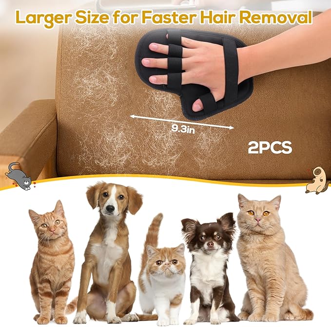 BABORUI Pet Hair Removal Glove - 2 Packs Newly Upgraded Five Finger Magic Brush Pet Hair for Cats & Dogs, Pet Hair Remover Tool for Furniture, Car, Couch, Carpet, Clothes