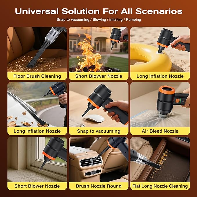 Creims 13000PA Portable Car Handheld Cordless Vacuum Cleaner with High Powerful Mini Cordless Car Vacuum 6800mAh Battery, 10 Nozzles, Rubber Paint Material for Car, Home, Pet Cleaning（Black Orange）