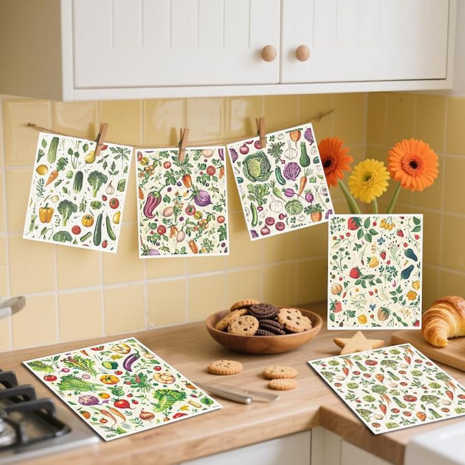 Vegetable Swedish Dishcloths for Kitchen - 6PCS Swedish Cloths for Washing Dishes, Carrot Pumpkin Reusable Dish Towels for Home, Washable Eggplant Onion Cleaning Sponge Gifts Quick Drying