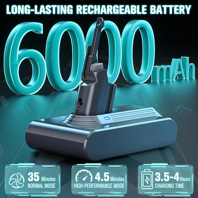 EGR Advanced 6000mAh V7 Animal Battery Replacement Compatible with Dyson SV11 V7 Motorhead/Animal/Trigger V7 HEPA V7 Car+Boat V7 Absolute Handheld Vacuum Cleaners (Not Fit V6, V8, V10)