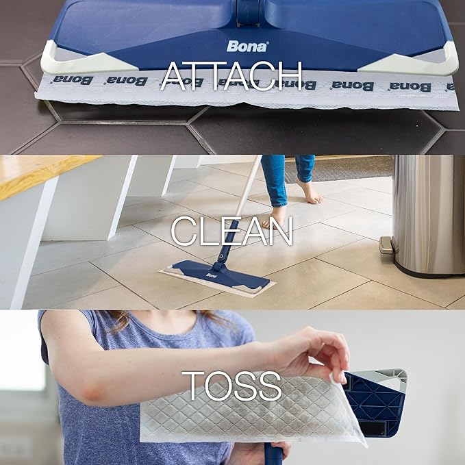 Bona Multi-Surface Floor Disposable Wet Cleaning Pads - 24-Pack - Residue-Free Floor Cleaning Solution for Stone, Tile, Laminate, and Vinyl Floors