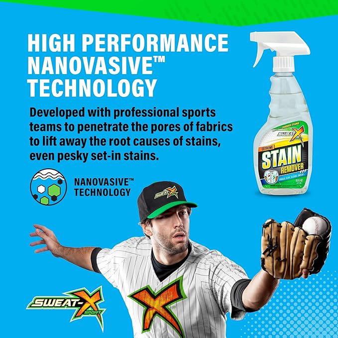 Sweat X Extreme Stain Remover – Multi-Purpose Nontoxic Stain Spray – Advanced Stain Removal for Sport and Activewear – Safe for All Fabrics – Tested Formula with Proven Results – 16 Fl Oz - 2 Pack