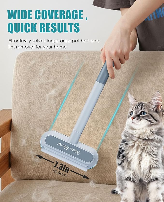 MecoMeow Pet Hair Removal Brush for Couch, Durable, Reusable, Washable Lint Cleaner for Dog and Cat Hair, Gentle on Furniture, Effective on Carpets, Clothing, Bedding-Simple