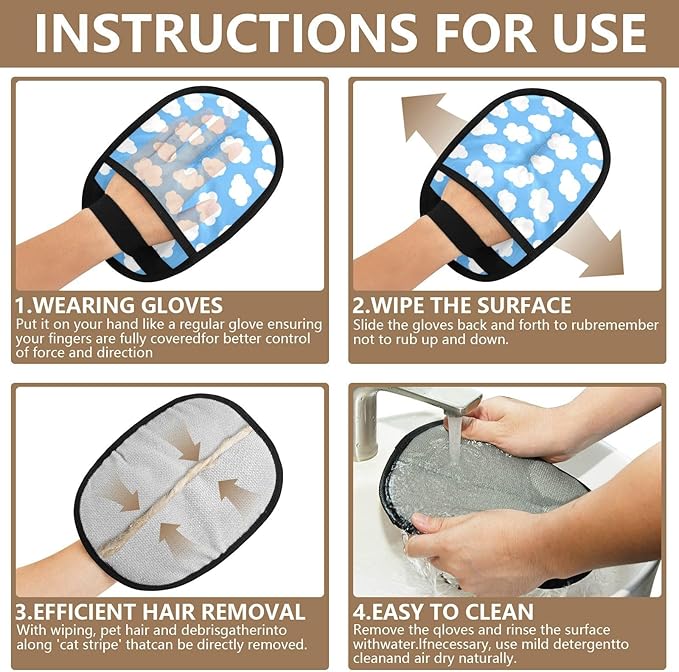 CHPGPUG Pet Hair Removal Glove for Cats & Dogs Reusable Cloud Print Pet Hair Removal Glove pet Hair Electrostatic Gloves