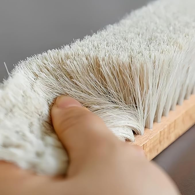 Horsehair Hand Brush Soft Bristles Oiled Beech Wood Handle Coat Brush 12 Inch Long (2pcs White Horsehair)