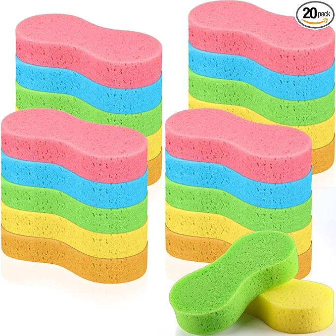 Dandat 20 Pcs Large Car Wash Sponge Multi Purpose Cleaning Scrubber Non Scratch Thick Dish Household Cleaning Sponge Foam Washing Pad Handy Scrubber for Car, Mix Colors