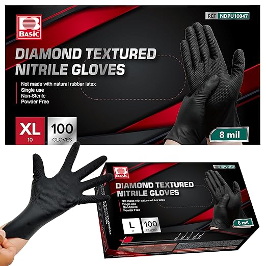 Jointown Basic Heavy Duty Nitrile Gloves, Mechanic Gloves 8 Mil Nitrile Disposable, with Raised Diamond Texture, Case of 1000, Black, Medium