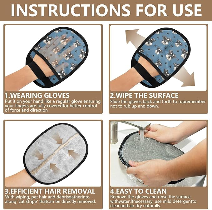 CHPGPUG Schnauzer Pet Hair Removal Glove for Cats & Dogs Reusable Pet Hair Removal Glove pet Hair Electrostatic Gloves