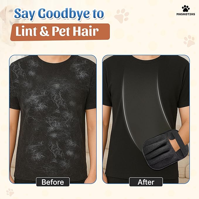 Maskotiks Pet Hair Removal Glove-Electrostatic Pet Hair Remover Glove with 5-Finger Design, Cat Hair Remover Glove for Couch,Car,Laundry,Carpet,The Magic Brush Pet Hair Remover is Light and Washable