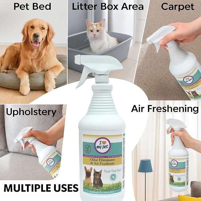 I Love My Pet Odor Eliminator Spray and Air Freshener for Strong Pet Odors – Neutralizes Dog and Cat Urine on Fabrics, Carpets, Pet Beds – 32 oz, Forest Fresh