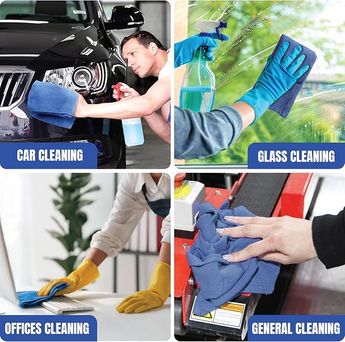 Premium Blue Huck Towels – (24 Pack) 15 x 27 inches 100% Cotton Bulk Towel for General Cleaning, Auto Shop, and Hospital Use, Super Absorbent, Machine Washable Cloth