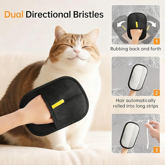Pet Hair Remover Glove for Dogs & Cats, Reusable Washable Static-Cling Fur Removal Glove for Couch, Clothes, Bedding, Carpet & Car Seat