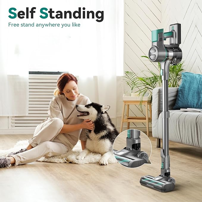 DEVOAC Cordless Vacuum Cleaner for Home, 45Kpa Lightweight Stick Vacuum with Powerful Suction, Rechargeable Battery Up to 50mins, Handheld Vacuum Cleaners for Hardwood Floor, Carpet, Pet Hair(Green)