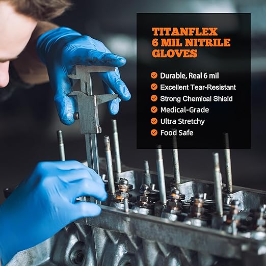 TitanFlex Nitrile Exam Gloves, Blue, 6-mil, Small, Box of 100, Heavy Duty Nitrile Gloves Disposable Latex Free, Powder Free, Medical Gloves, Cooking Gloves, Mechanic Gloves, Cleaning Gloves