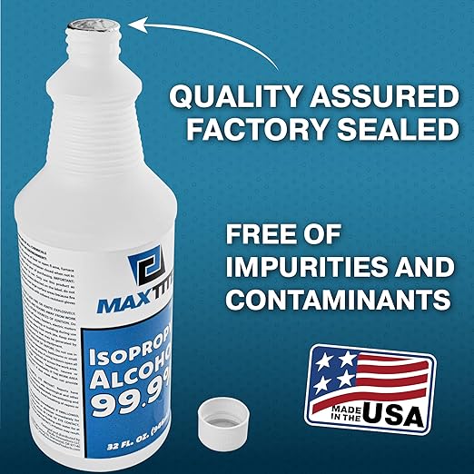 MaxTite 99.9% Isopropyl Alcohol (4 Gallons (16 Pack, 32 fl oz) - Includes Heavy-Duty Spray Nozzle - Made in USA