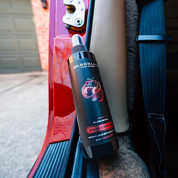 Blackline Car Care - Wild Cherry Car Air Freshener, Long-Lasting, Oder Eliminator, for Cars, Trucks, SUV, or Home Use - 8 fl OZ - Wild Cherry Air Freshener - Cherry Spray