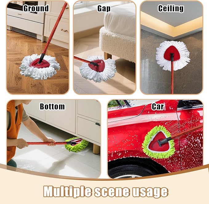 5PCS Spin Mop Replacement Head Compatible with Ocedar EasyWring 1-Tank System,1 Microfiber+3 Chenille Spin Mop Refill Replace for O Cedar,Washable Mop Replace Head for Floor Deep Clean