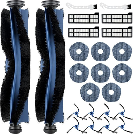 Resflyar 24 Pack X10 Pro Omni Replacement Parts for Eufy X10 Pro Omni Robotic Vacuum Cleaner Accessories Kit, 2 Roller Brushes, 4 HEPA Filters, 8 Mop Cloths, 8 Side Brushes, 2 Cleaning Brushes