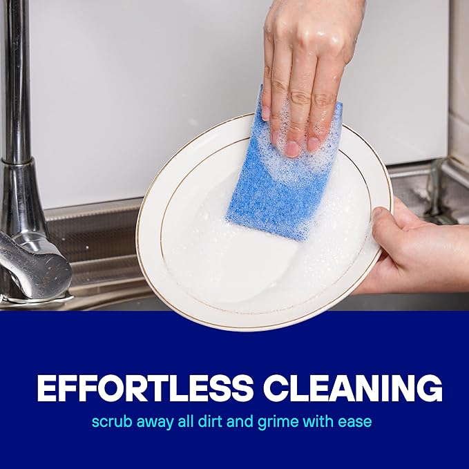 SCRUBIT Scouring Pad 100 Pack - Heavy Duty Scrub Pads for Cleaning Dishes - Non-Scratch Reusable Scrubbing - Blue (24)