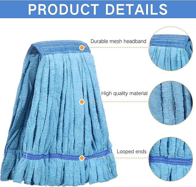 Lallisa 2 Pcs Commercial Mop Head Replacement 18 Oz Tube Microfiber Mop Heads for Floor Cleaning Industrial Mop Heads Blue Looped End Wet Mop Head Refill for Home Commercial Industrial Use
