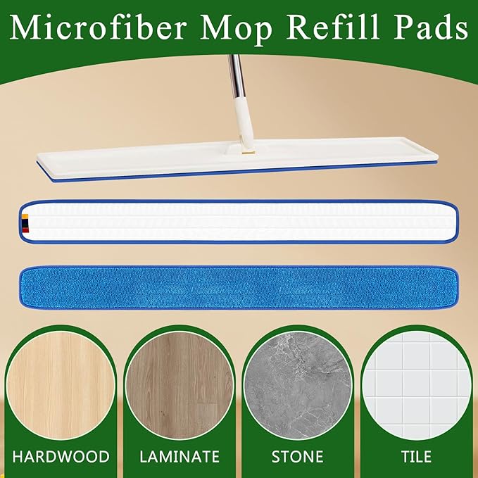 LOYIM 6 Pcs Large 48 Inch Commercial Replacement Microfiber Pads Reusable Wrestling Wet Mop Refill Pads for Flat Mop Frames Wet and Dry Use (Micronfiber & Cotton,Blue)