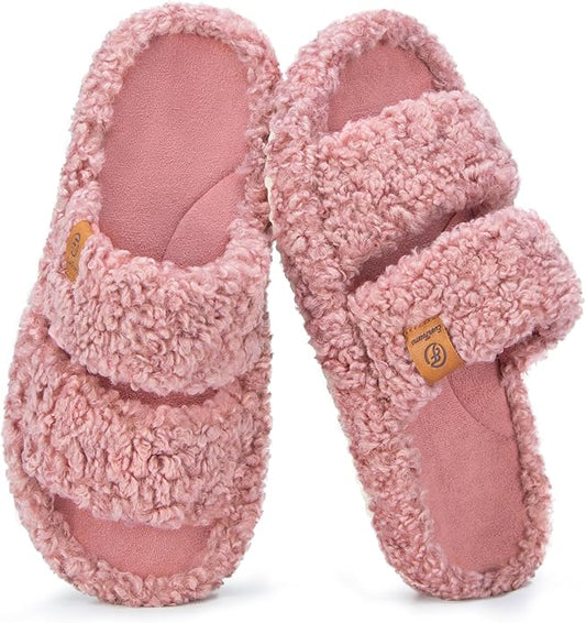 EverFoams Womens Fuzzy Open-toe Slippers Soft Comfy Memory Foam Indoor House Shoes