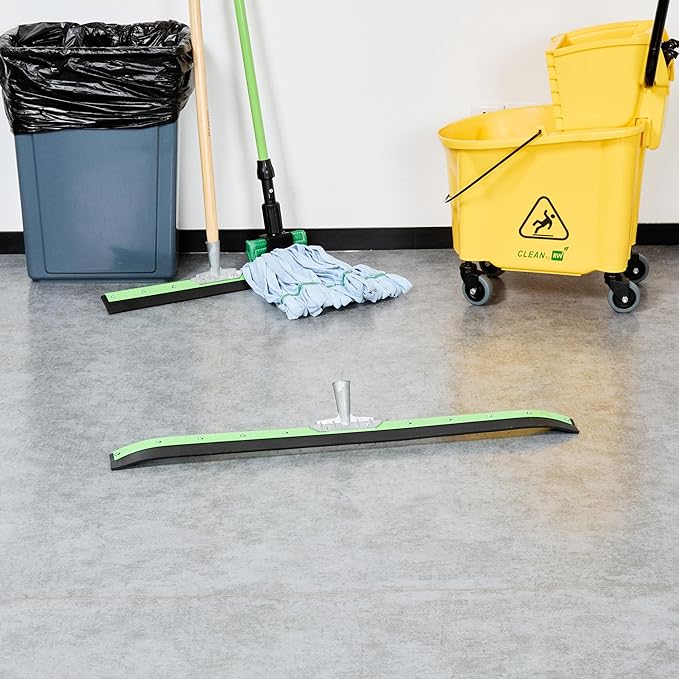 Restaurantware-SQUEEGEE ONLY: Clean Tek Professional 35.83 Inch Curved Floor Squeegee, 1 Broom With Rubber Blade - Handle Sold Separately, Heavy-Duty, Green Steel Wiper For Floor
