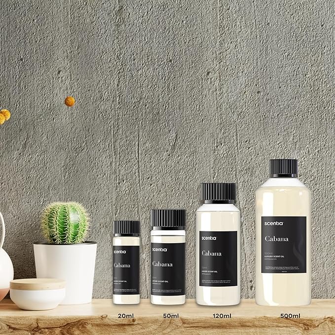 Scentia Hotel Diffuser Oil Inspired by 5-Star Hotel Scent - 50 mL 1.69 fl oz - Essential Oil Blend Botanical Jasmine, Bergamot & Fresh Marine Notes for Aromatherapy Diffusers - Cabana