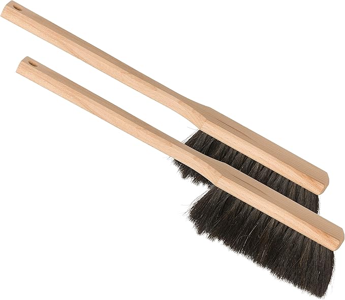 Redecker Horsehair Workshop Brush with Extra-Long Beechwood Handle, Set of 2, Stiff Natural Bristles, 17 inches, Made in Germany
