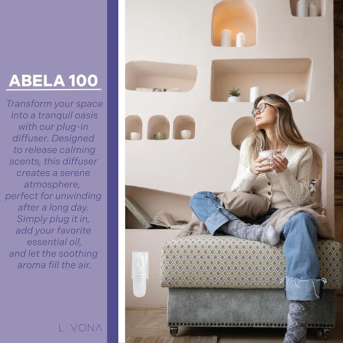 Levona Scent Essential Oil Diffuser - Plug in Air Freshener for Home, Household Supplies & Hotel, Waterless Diffuser & Nebulizer, 500 sqft - Abela 100, White (Button Control, 120ml Oil Included)