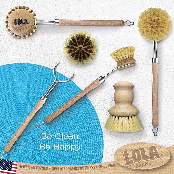 LOLA - The Original - Tampico Vegetable & Dish Wood Brush, 3" Head, Sustainable, Tampico Bristles, Easy Head Only Replacement, 1 Pack