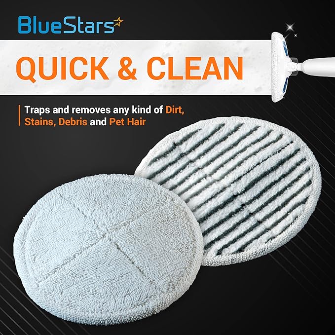 BlueStars 8 Pack Spinwave Replacement Mop Pads Compatible with Bissell Spinwave 2124 2039A 2039 2307 23157 20391 20399 Hard Floor Cleaners - 4 Soft Pads, 4 Scrubby Pads - Washable & Reusable