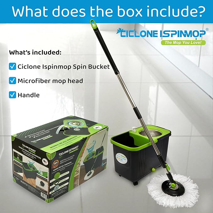 Spinning Mop and Bucket with Wringer Set for Home - 360 Spin Mop with Adjustable Handle & Bucket with Wheels - 1 Microfiber Mop Head - Mop and Bucket Set for Floor Cleaning at Home, Office, Hotel