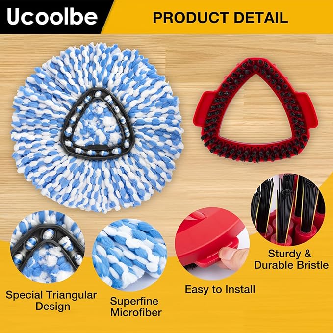 Ucoolbe Spin Mop Replacement Heads for O Cedar RinseClean 2-Tank System, 4 Pack Microfiber Mop Refill Heads, Include 4 Mop Heads and 1 Mop Brush