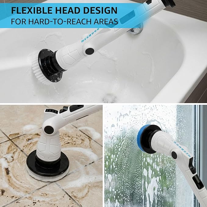 Mixbugg Electric Spin Scrubber – Cordless Power Cleaner with 8 Brush Heads, Long Adjustable Handle, 3 Speed for Deep Bathroom, Tile, Floor & Tub Cleaning, 6-Angle Adjustable