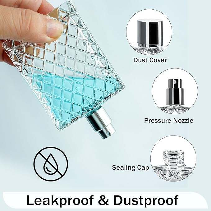 YU FENG 2 Pack Refillable Glass Spray Perfume Bottles 100ml / 3.4 oz Cosmetic Fine Mist Atomizer Bottle Empty Portable Clear Glass Essential Oil Container for Travel